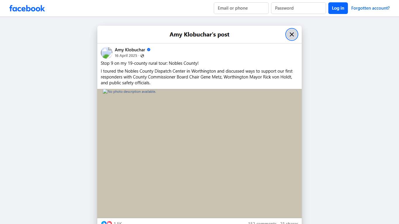 Amy Klobuchar - Stop 9 on my 19-county rural tour: Nobles... | Facebook